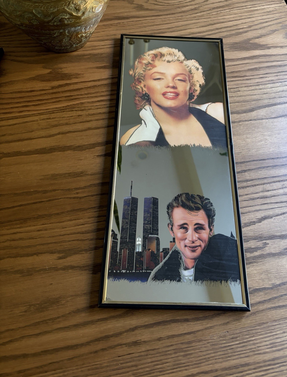 Vintage Marilyn Monroe James Dean Twin Towers Mirror Art 20x8" Wall Hanging